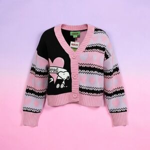 Peanuts Snoopy & Woodstock Colorblock Cardigan Sweater Girls Size L (14) NWT